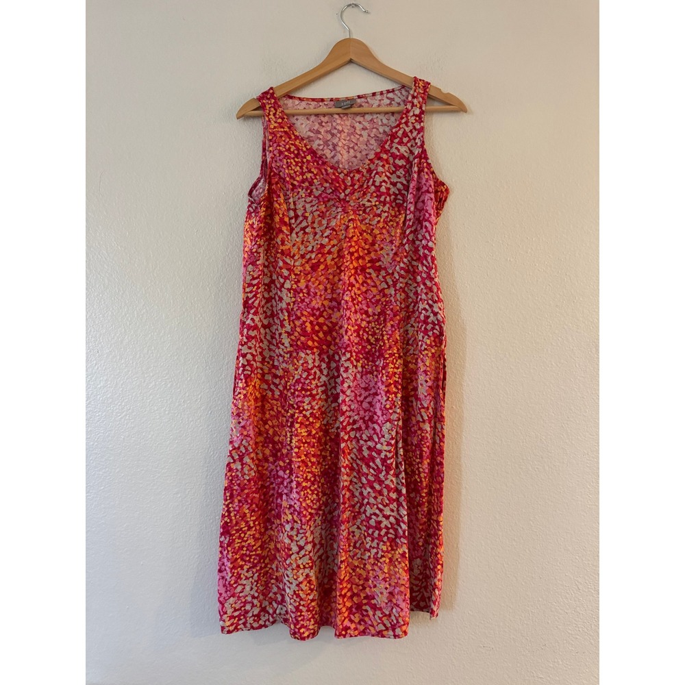 J. Jill Abstract Confetti Print Sleeveless V-Neck Midi Dress Size 8 Pink Orange